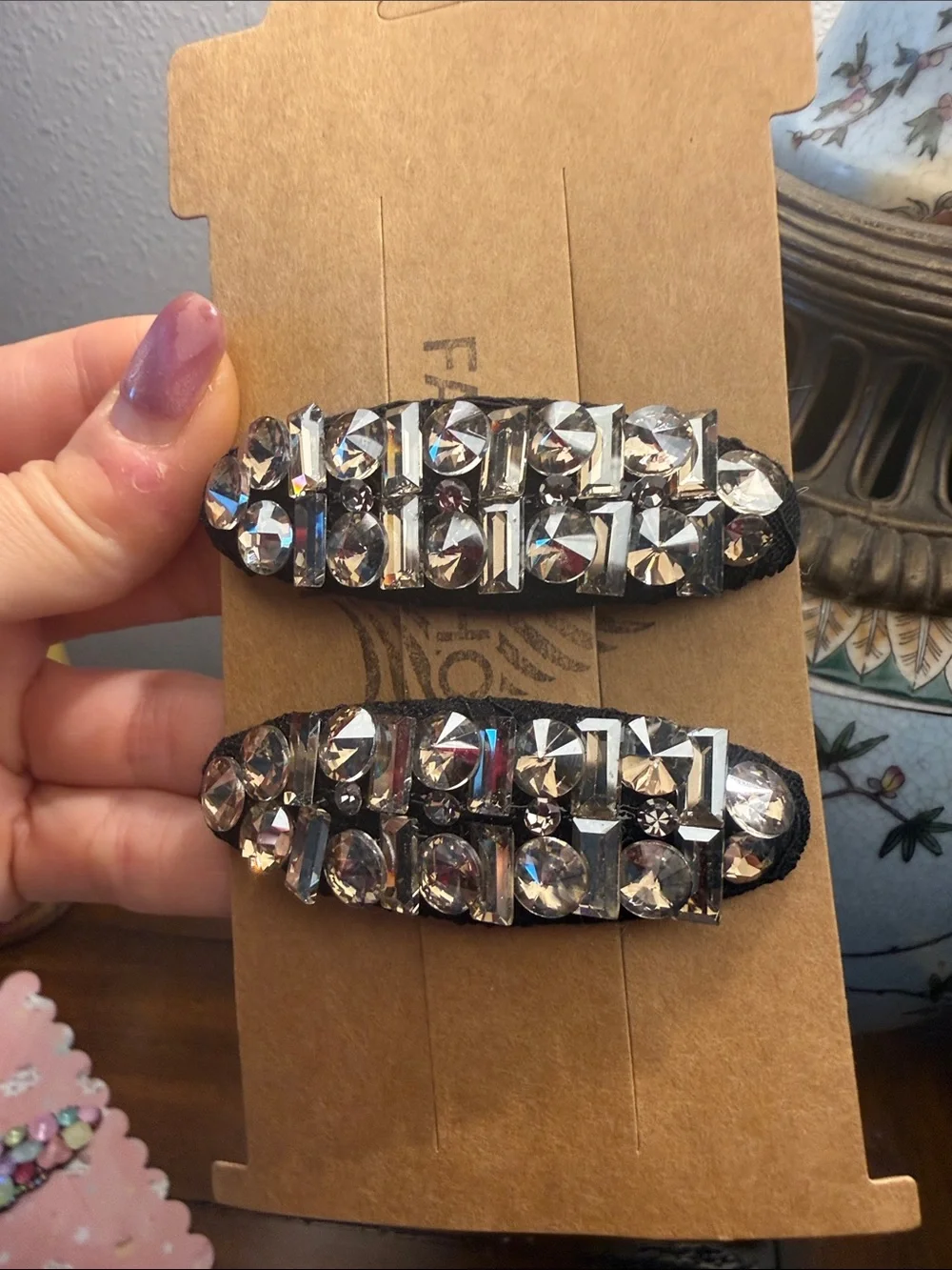 BLING Crystal Embellished Black Hair Clips - Women Accessories